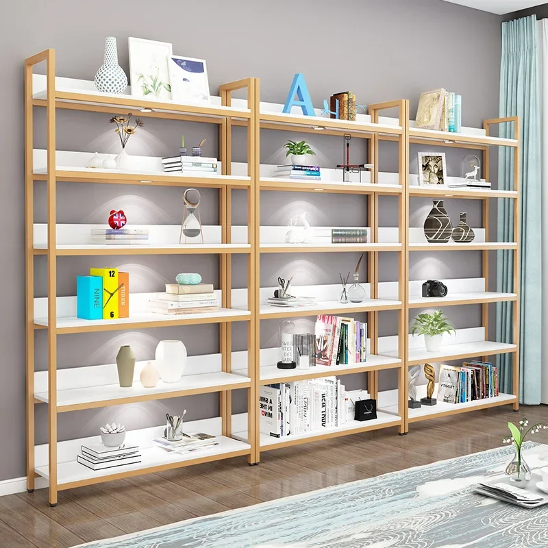 Gold Bookshelf Shelf Multi-layer Shelf Floor Office Screen Storage Rack Nail Shop Display Rack Internet celebrity Rack