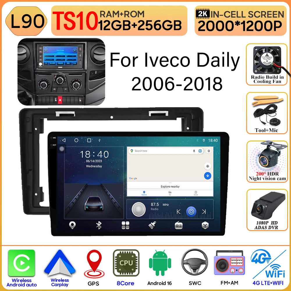 Android 16 Carplay Voor Iveco Daily 2006-2018 Video Autoradio GPS Navigatie Auto Monitor Autoradio Geen 2din Scherm GPS DVD Video