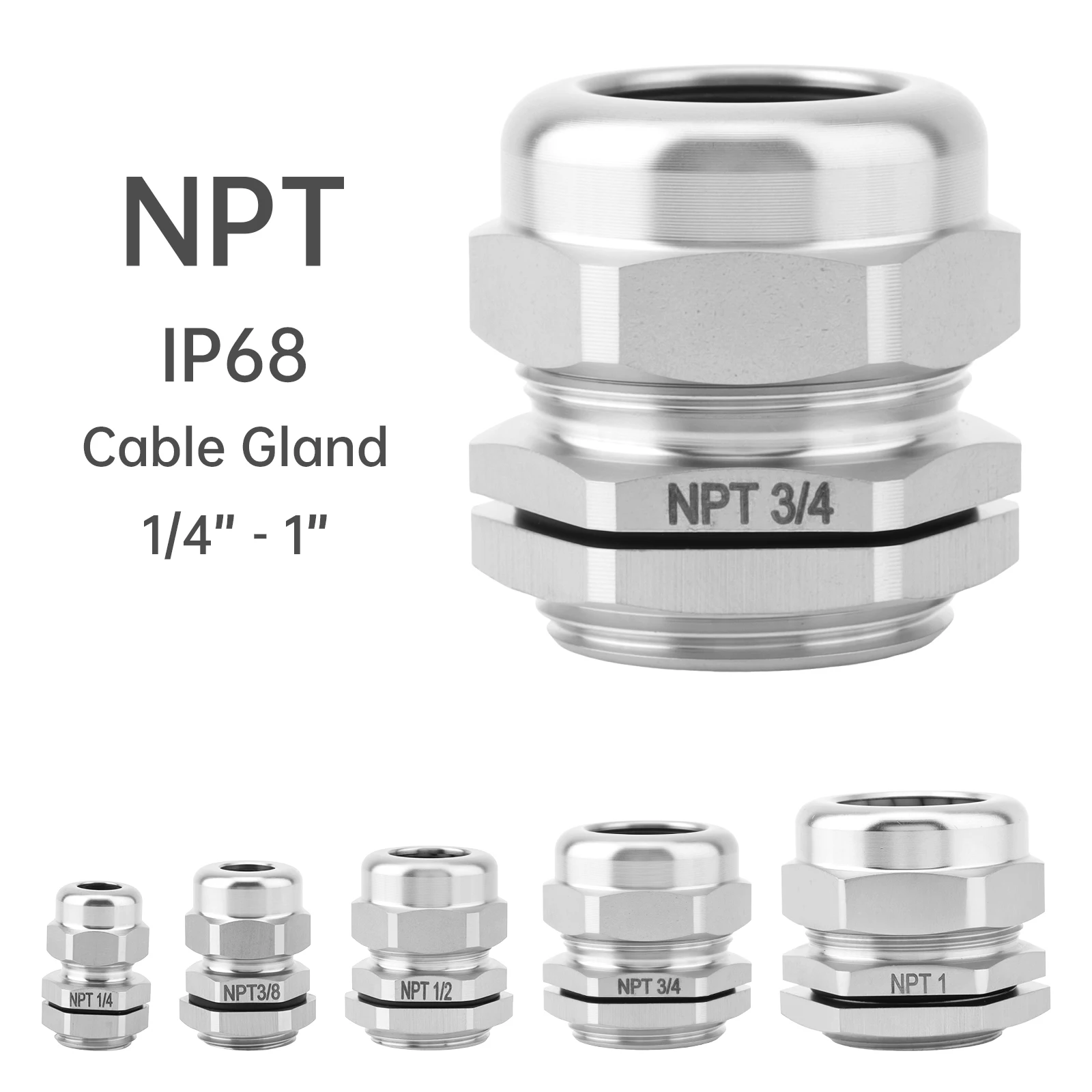 1/4 Inch - 1 Inch NPT Stainless Steel Cable Gland Waterproof Cable Glands Adjustable Marine Grade Strain Relief Connectors