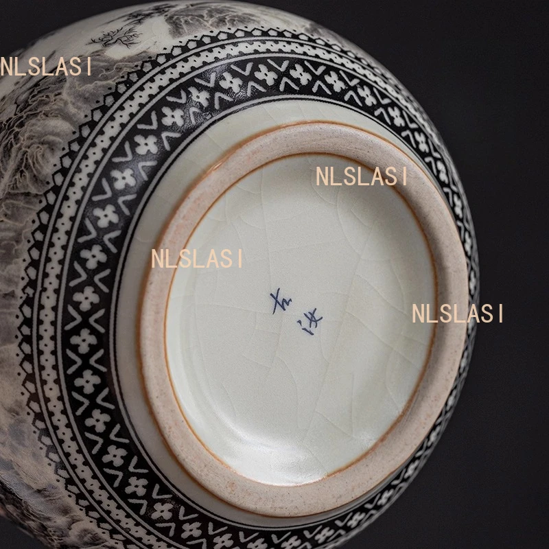 

1pcs Ru Kiln Ceramic Small Tea Jar Sealed Storage Jar Ink Wash Wind Landscape Pattern Handmade Tea Storage