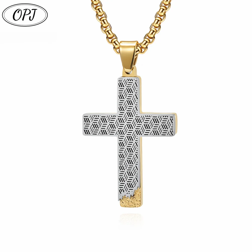 Stainless Steel Cross Pendant Necklace Religious Christian Product Honeycomb Design for Anniversary Occasions Source Factory