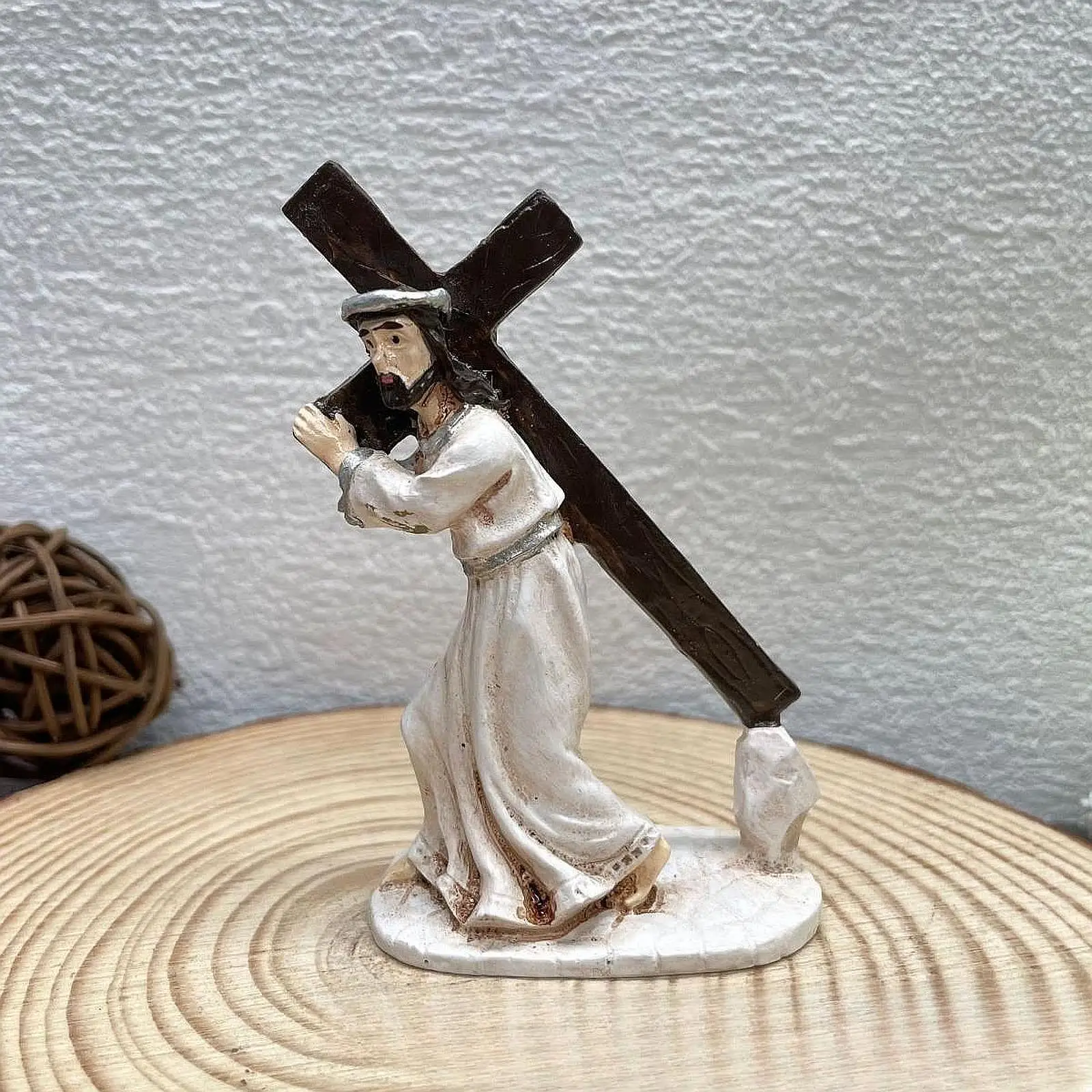 Carrying Cross Figurine Jesus Statue Holiday Craft Gift Sculpture Holy Resin for Tabletop Car Collection Ornament Decor