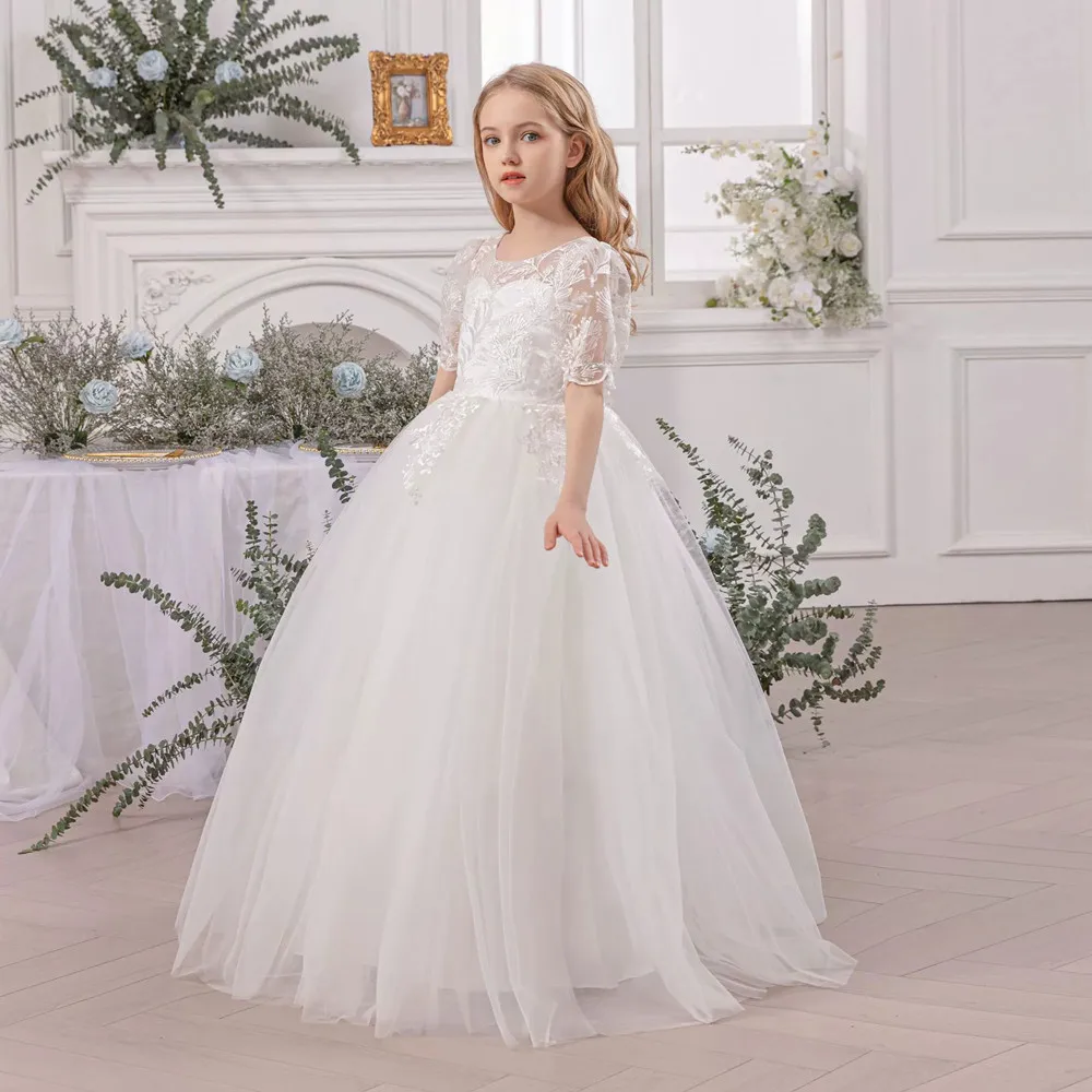 

Белое платье для девочек-подростков на крестины, свадьбу, для подружек невесты, на Пасху, на день рождения, праздничное платье принцессы, элегантное бальное платье для детей