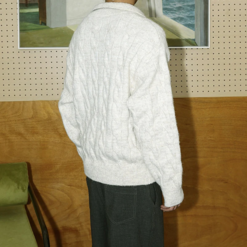 العصرية الرجال طبقة مزدوجة محبوك قمصان بولو خريف شتاء في الهواء الطلق نسيج غير رسمي سترة Vintage رجالي التلبيب الخامس الرقبة متماسكة لاعبا #3