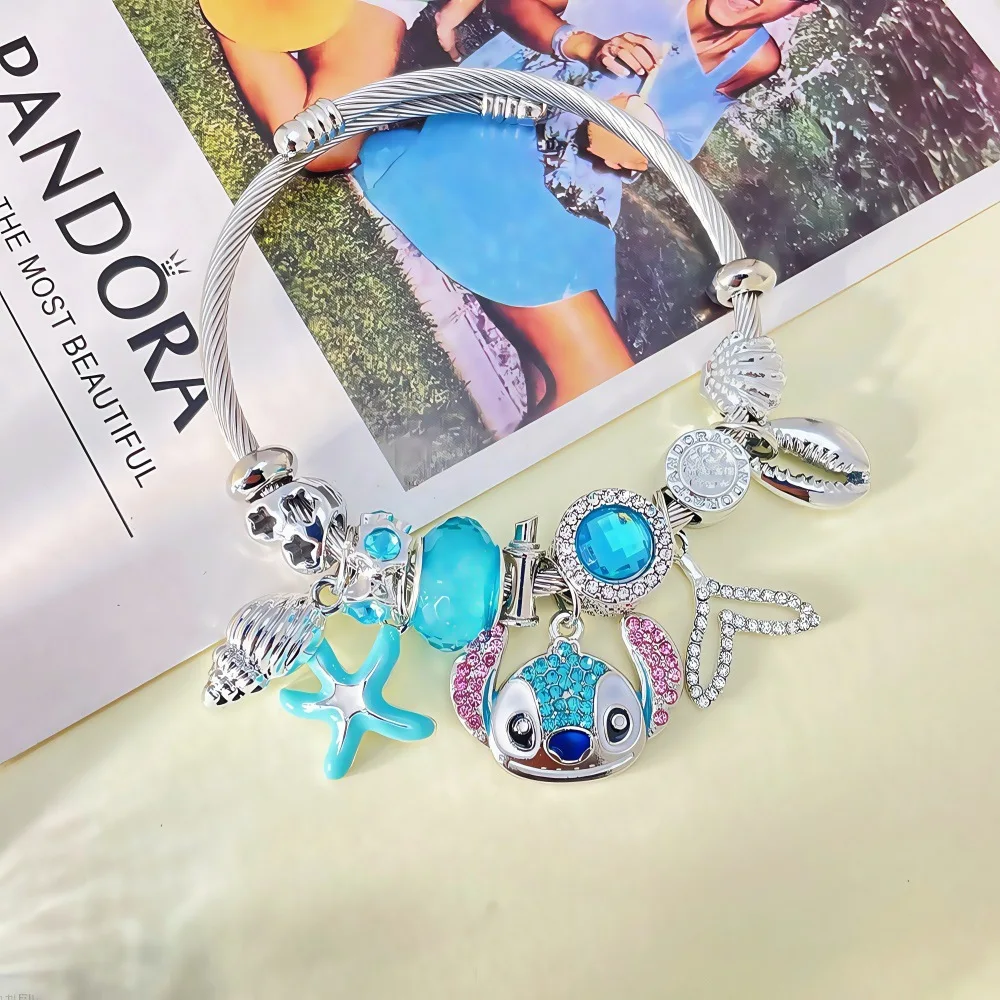 1pc Kawaii Stitch Cartoon Collana con strass e bracciale Set Gioielli di moda carini per donne e ragazze Regalo ideale per i fan Birt