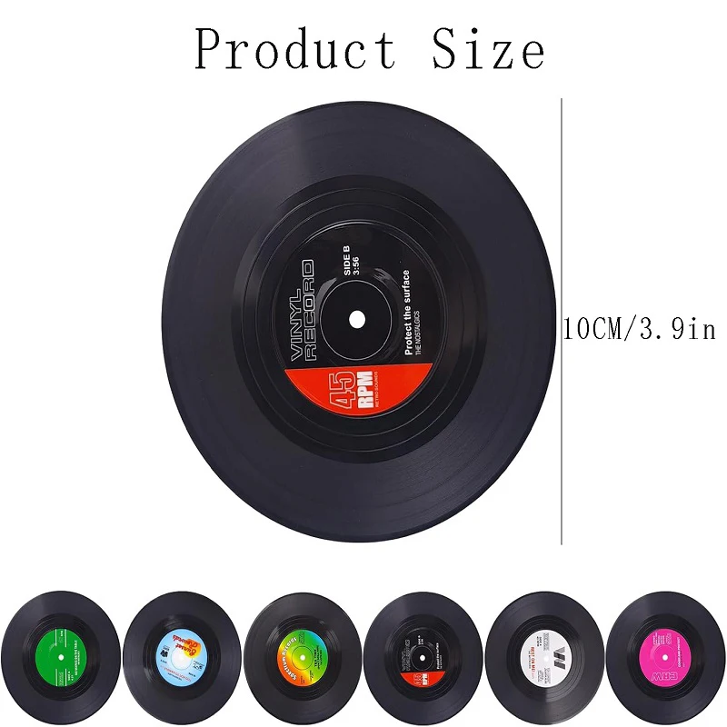Anti Slip Coffee Coasters Retro Vinyl Record Cup Coaster Heat Resistant Music Drink Mug Mat Set Table Placemat Home Decor