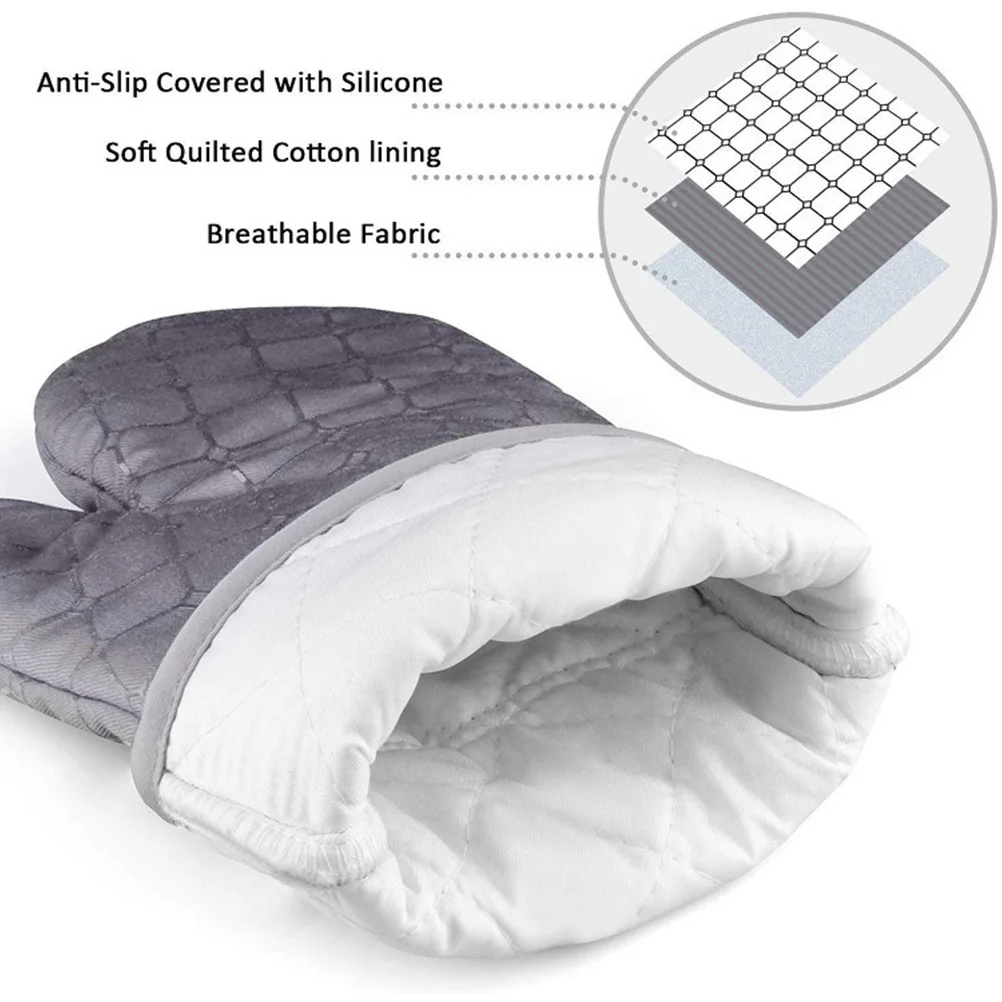 

Oven Mitts Heat Resistant Kitchen Gloves Anti-Scald Baking Microwave Mitt Set Cooking Accessory For Family Safety