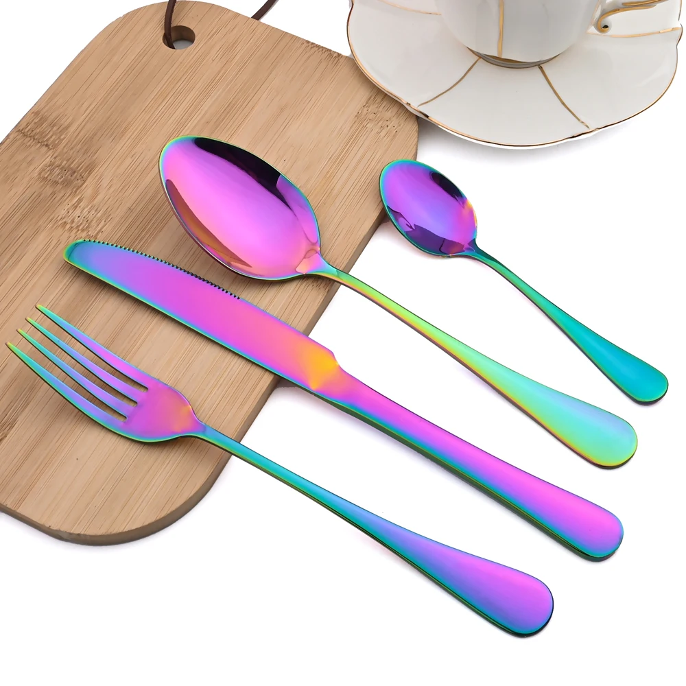 

Zoseil 24pcs Cutlery Set Stainless Steel Dinnerware Mirror Flatware Knife Fork Tea Spoon Tableware Kitchen Dinner Silverware