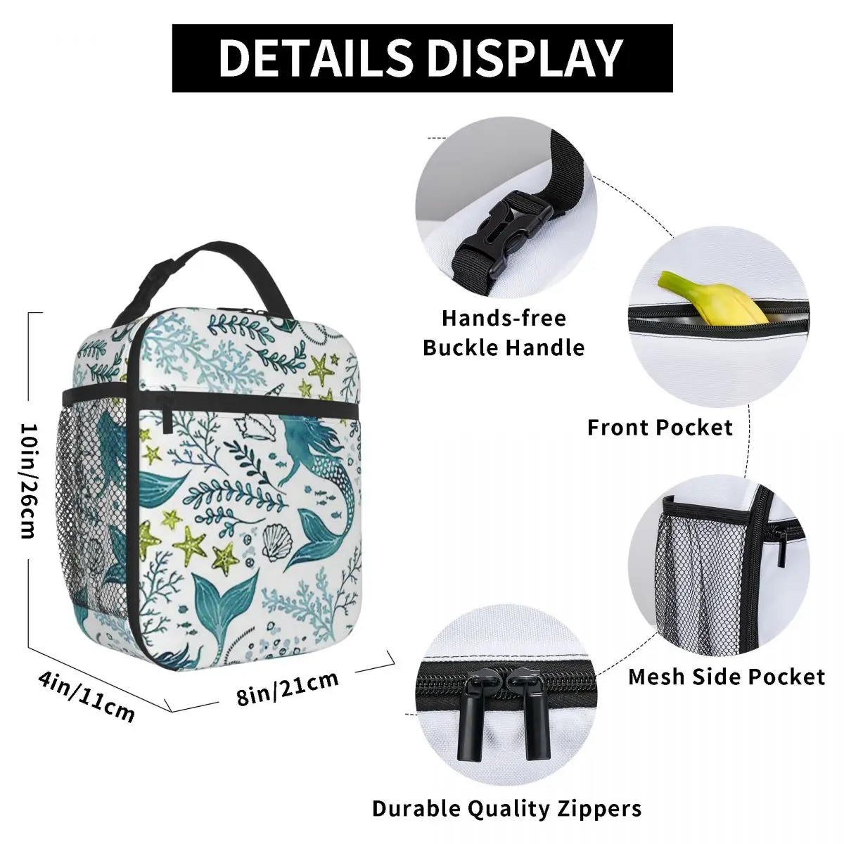 Mermaid Ocean Light Insulated Lunch Bag for Women Office Cooler Thermal Food Box Tote Portable Lunch Boxes Container