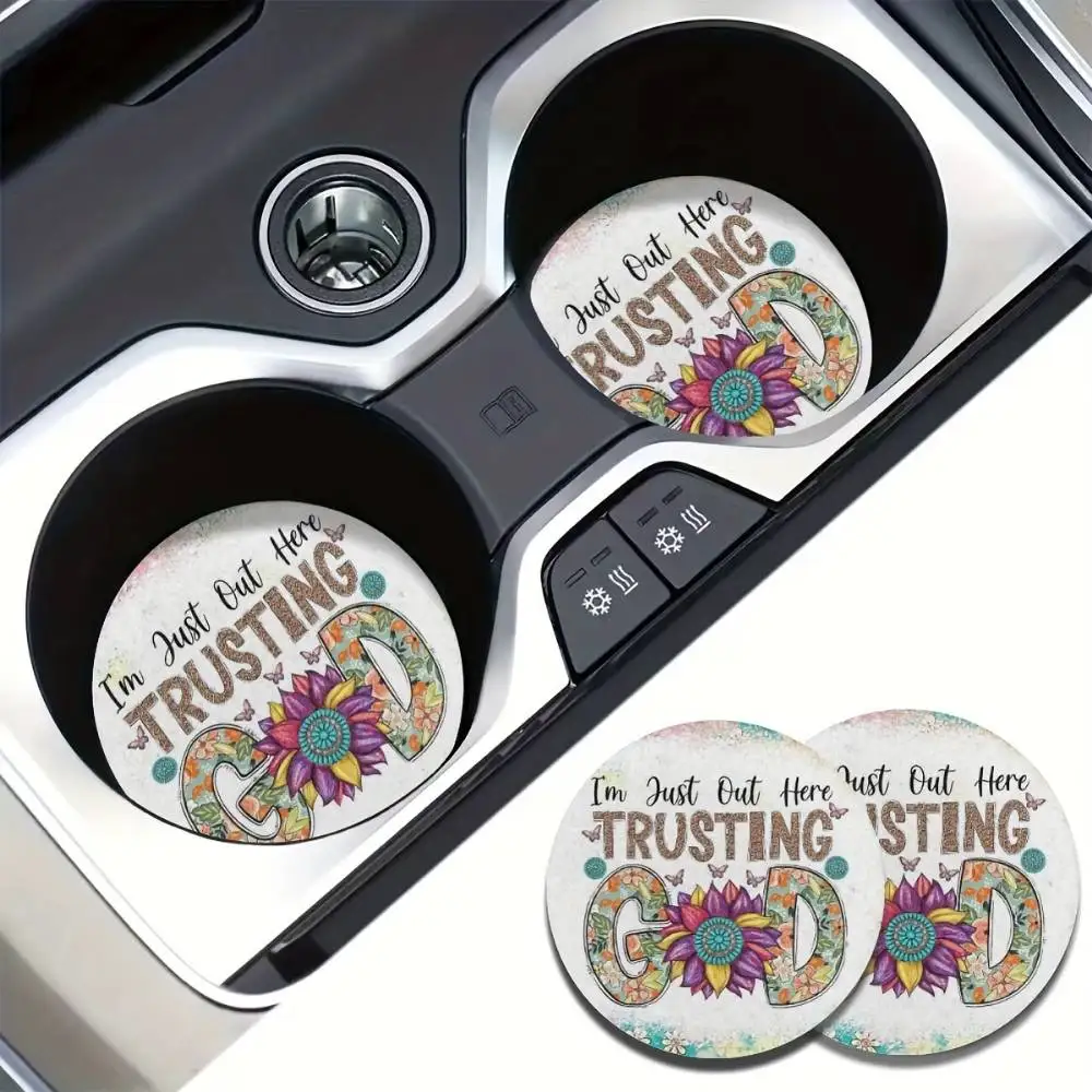 Christian Trusting God EVA Absorbent Car Coasters Auto Cup Holder Mats For Vehicle & Home