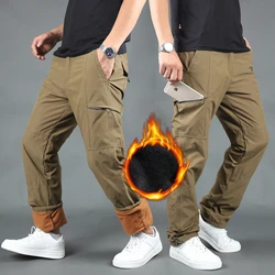 Men Winter Thick Waterproof Warm Fleece Cargo Pants Outdoor Plus Velvet Multi-pockets Loose Straight Casual Overall Trousers 6XL