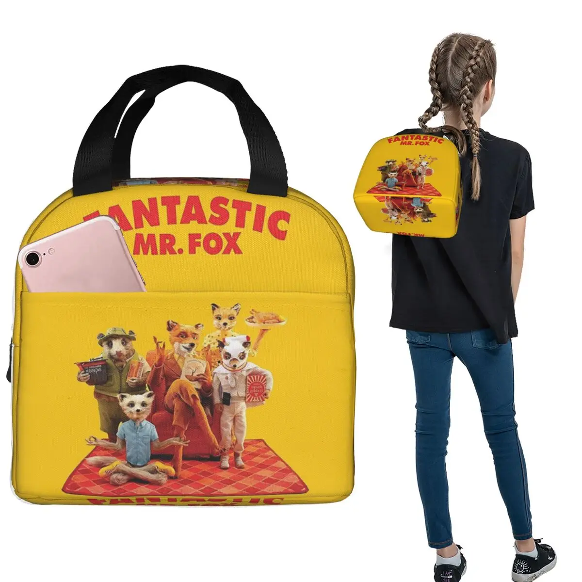 Fantastic Mr Fox Movie Poster Insulated Lunch Bag for Women Kids Leakproof Food Boxes Thermal Lunch Box Tote
