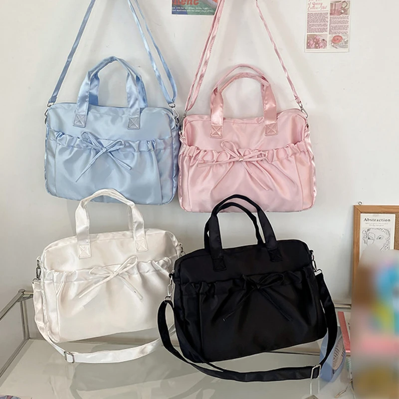 New Lightweight Casual Nylon Crossbody Bags Fresh Gentle Bow Design Travel Bag Solid Color Soft Large Capacity Women's Tote Bag