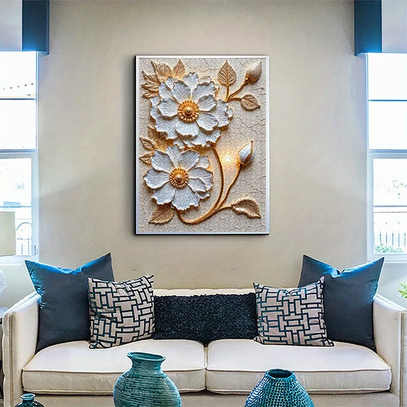 1000 قطعة من أحجية الصور المقطوعة بالزهور البيضاء المزخرفة بالذهب - خدش وجودة عالية، دعابة دماغية عالية المستوى للبالغين - أنيقة H #6