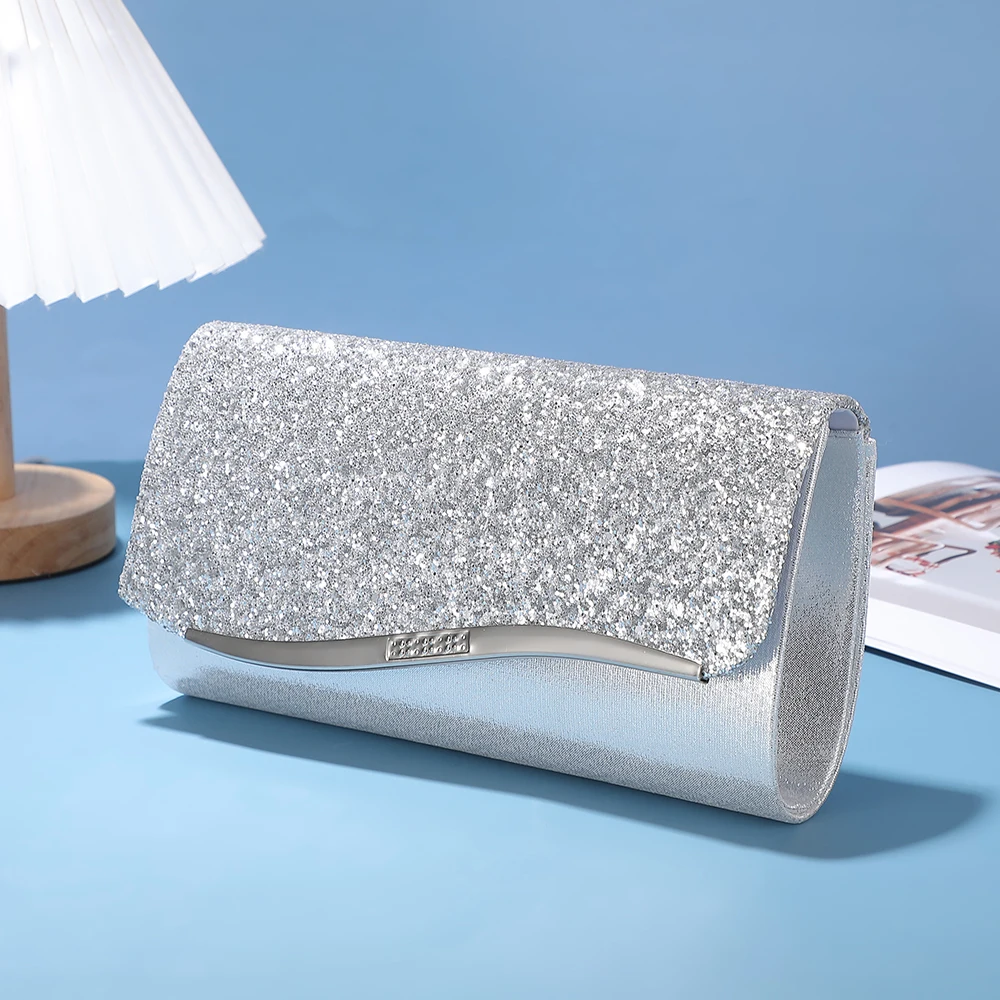 Immagine 3: Nuova borsa da sera con paillettes metalliche - elegante borsa da cerimonia in stile femminile - borsa a tracolla alla moda con catena