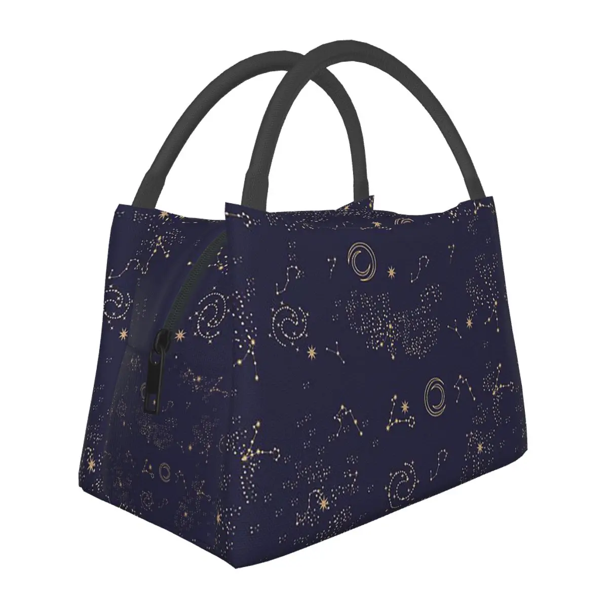 Night Sky Golden Celestial Stars Zodiac Constellations Lunch Bags Bento Box Lunch Tote Picnic Bags Thermal Bag for Woman Travel