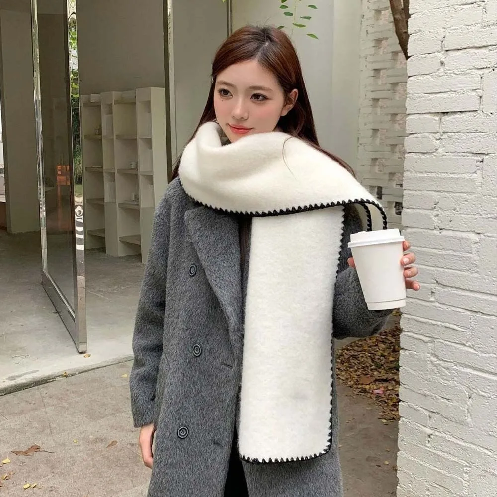 

Polyester Lock Edge Winter Scarf Solid Color Soft Long Thickened Neckscarf Cold-proof French Style Women Warmer Scarf Outdoor