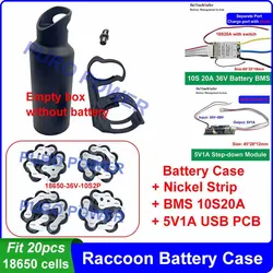 Raccoon Battery Case Kits 36V 10S 20A BMS 10S2P Nickel Strip DR-2 Empty Box Fit 20PCS 18650 Cells for DIY EBike Battery Pack