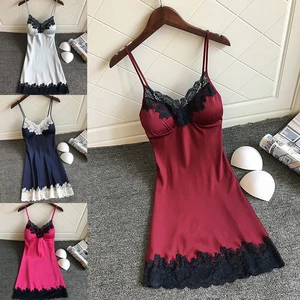 Sexy Damenseidennachtkleid mit Brust, Mini -Kleid mit Spitzenklappe, Pyjama mit Spaghetti -Riemen, weibliche Dessous, Sommer, Sommer 8 Hauptverkäufe Kurzkleid - №1