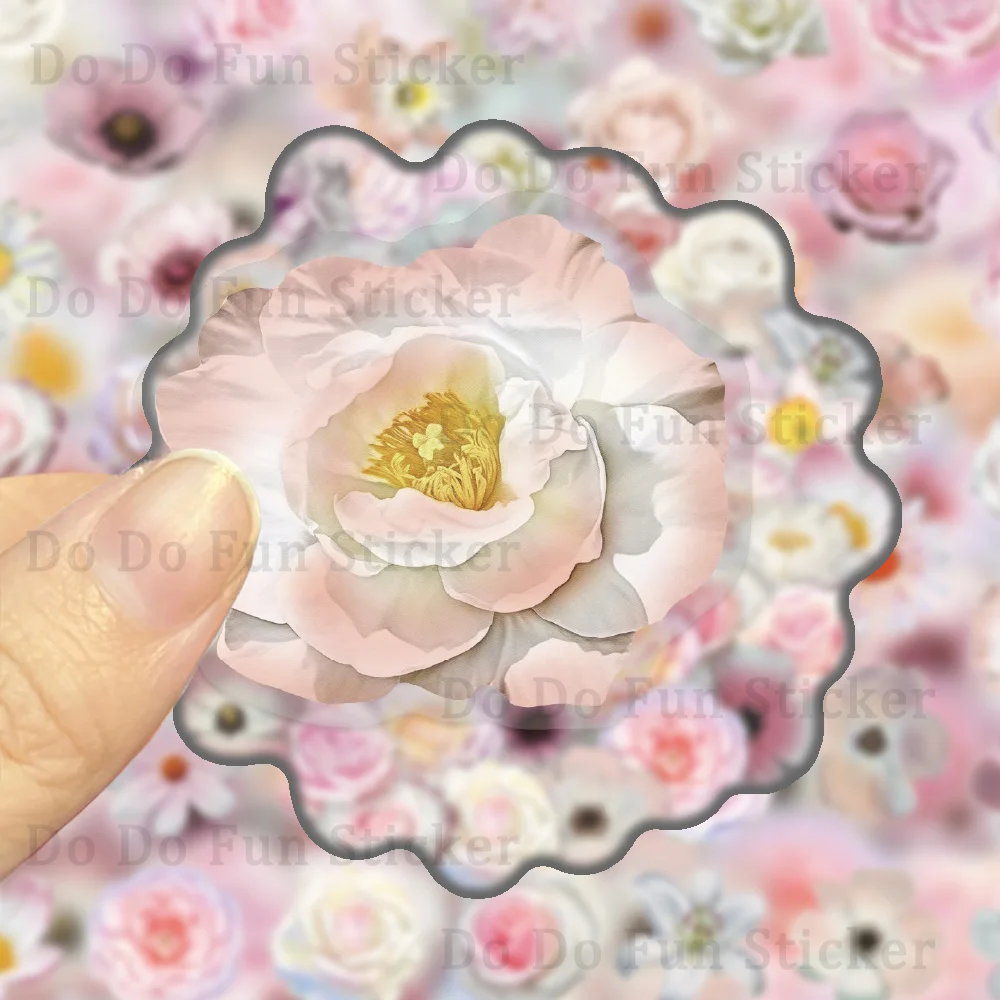 50 Stück bunte schöne rosa Blumen-Kunst-PET-Aufkleber, wasserdicht, ölbeständig, transparent, hochwertige personalisierte DIY-Buch-Telefonhülle