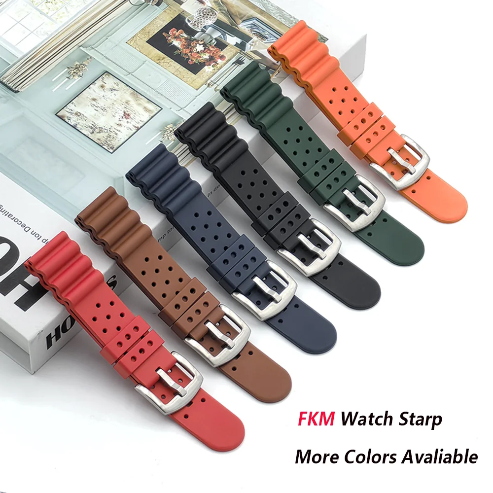 Sports Diving FKM Rubber Strap 18mm 20mm 22mm 24mm Rubber Quick Release Watch Band Black Green Bracelet