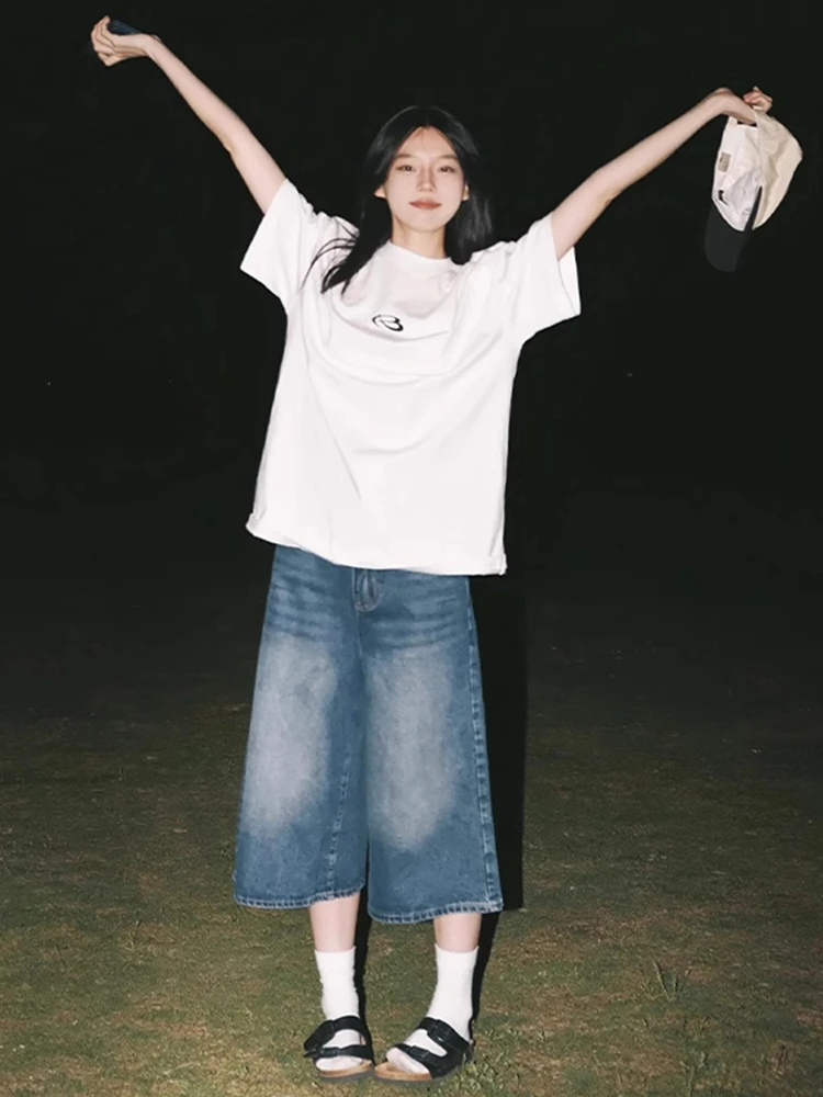 

Американские ретро джинсы Seven-Five, женские джинсы с высокой талией, большие размеры, утягивающие прямые широкие брюки, летние