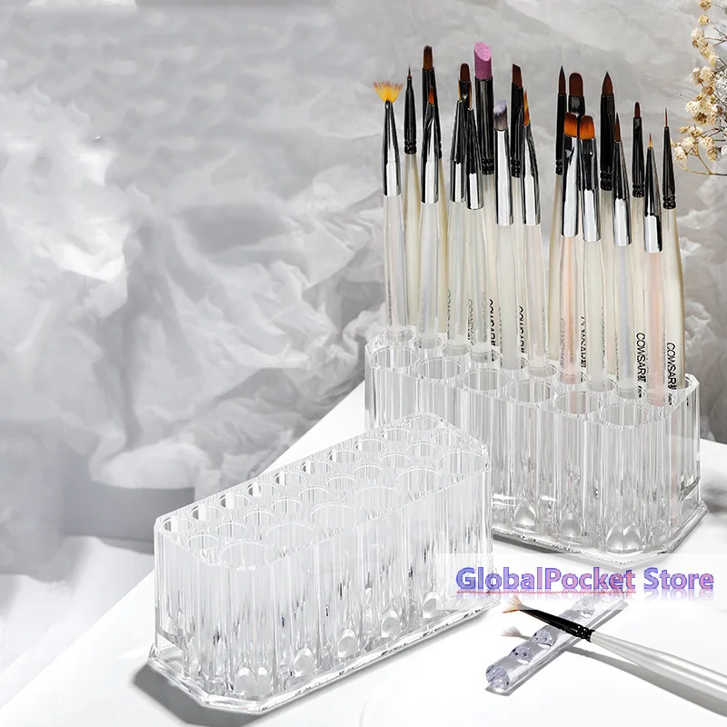 Organisateur de pinceaux à ongles en acrylique à 26 trous, kit de rangement pour nail art, outils de maquillage, présentoir de stylos cosmétiques, support de présentation