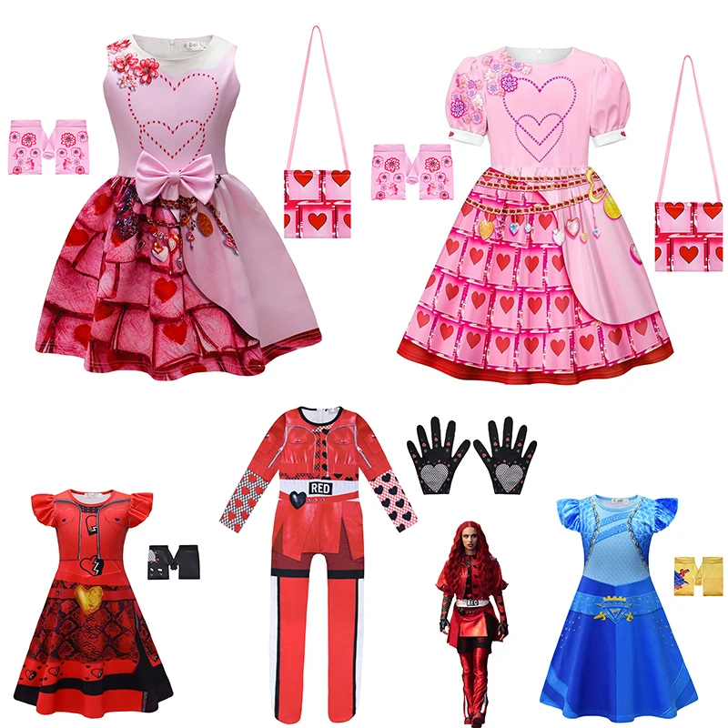 New Movie The Rise of Red Clothes for Kids Descendants 4 Red Cosplay Costume Girls Halloween Princess Dress Party Vestidos ﻿