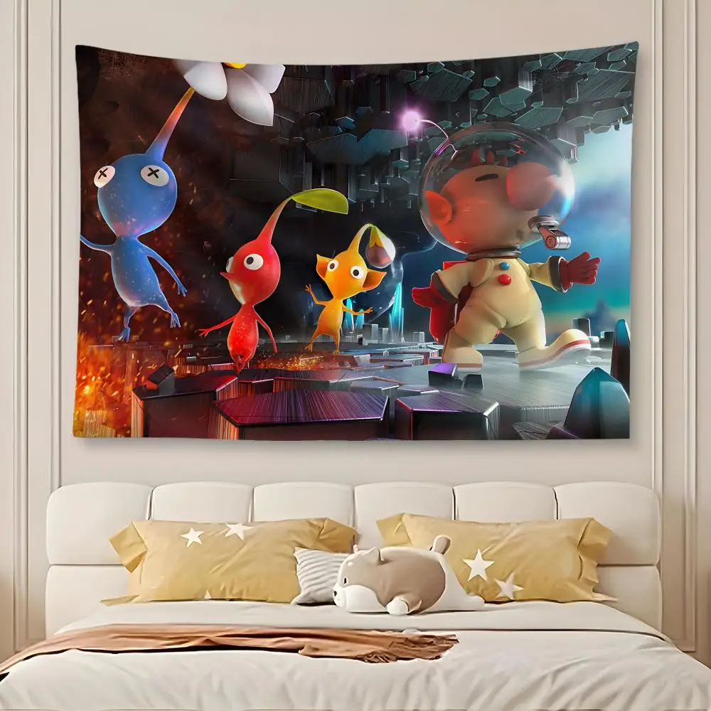Cute Game P-Pikmin Anime Tapestry Art Decor Banner Microfiber Backdrop for Bedroom Living Room Bar Garden Party