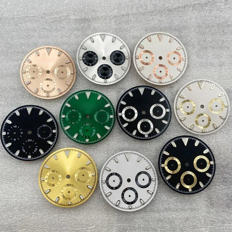 VK63 29.5mm Dial S Panda Dial Green Luminous Suitable for VK63 Quartz Movement Multifunctional Timing Dial Watch Accessories NEW