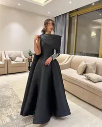 Customized Black Long Sleeve Evening Dresses Pleated Beadings Floor Length Formal Prom Dresses Elegant Party Dreses