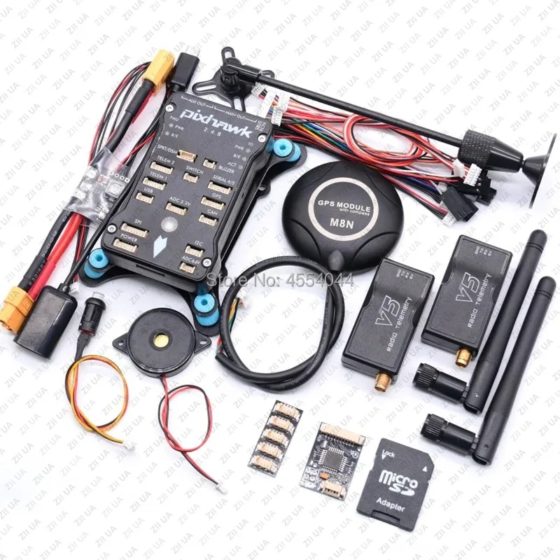 Pixhawk 2.4.8 PX4 PIX Flight Controller+M8N GPS+ 433/915Mhz 100/500mw Radio V5 Telemetry+Safety Switch+Buzzer+rgb+I2C+ 4G SD