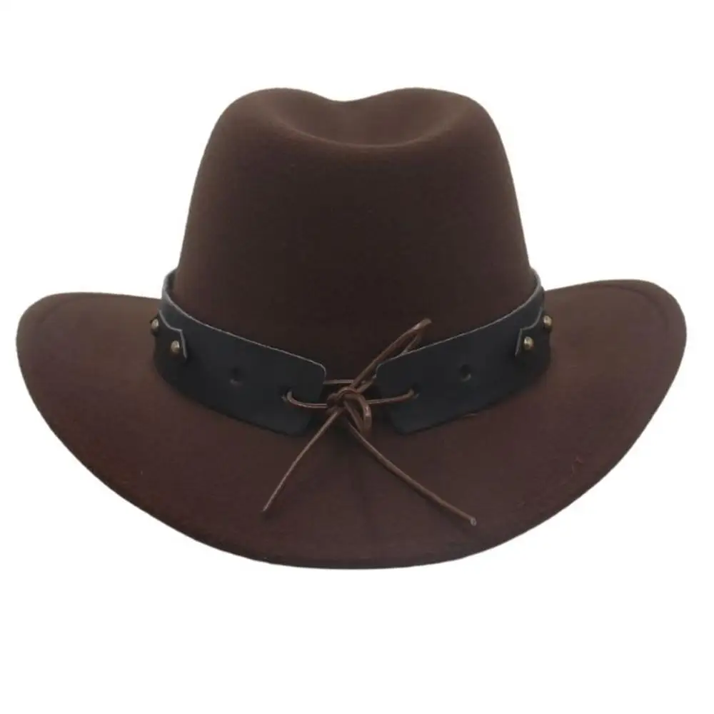 Vintage Studded Bullhead Western Cowboy Hat Wide Brim Ethnic Style Jazz Fedora Hats Tibetan Style Top Hat for Women Men