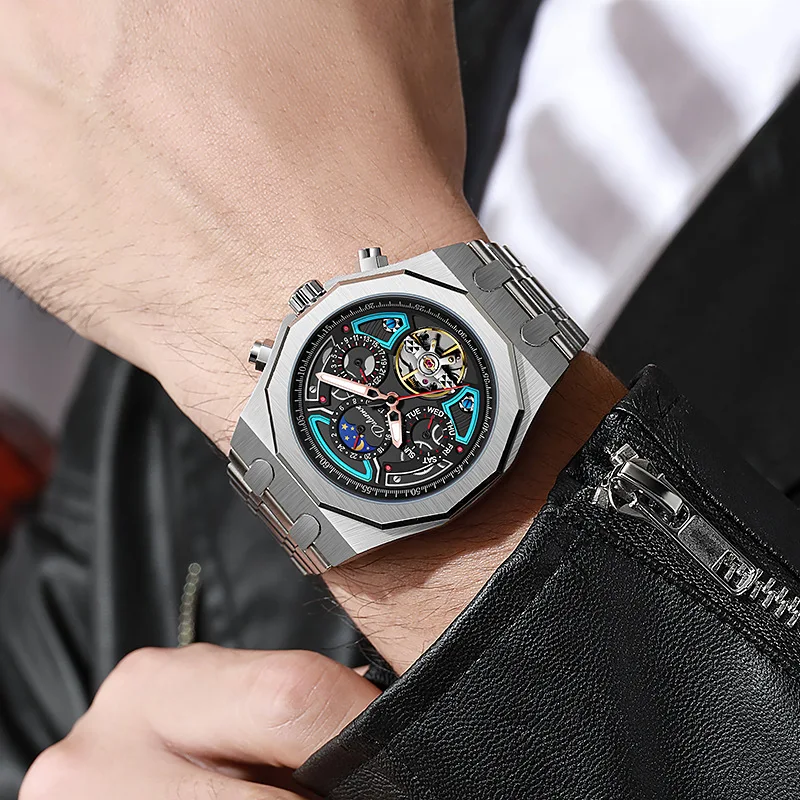 Men Mechanical Wristwatch Automatic Man Luxury Moon Phase Watches Male Casual Waterproof Business Luminous Clock Reloj Hombre