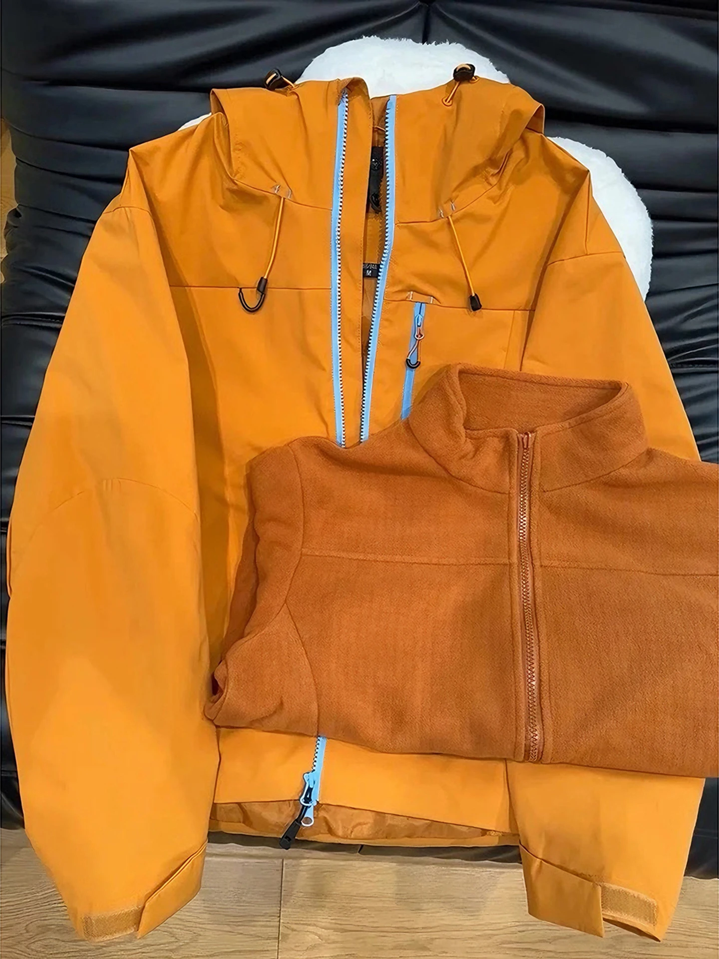 

Orange Tee-in-One Durable Soft ell Jaet Thiened Hooded Climbing Suit for Men And Women Winter Outdoor Warmth ell Coat