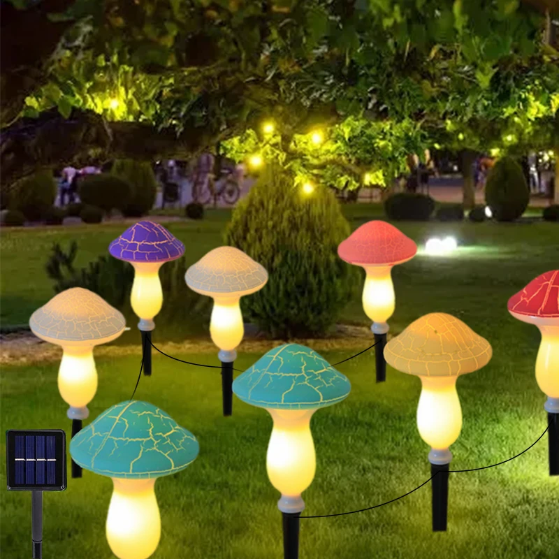 8 Modes LED Solar Mushroom Light Outdoor Garden Decor Waterproof Fairy Light Solar String  Pathway Lawn Lamp Garden Light