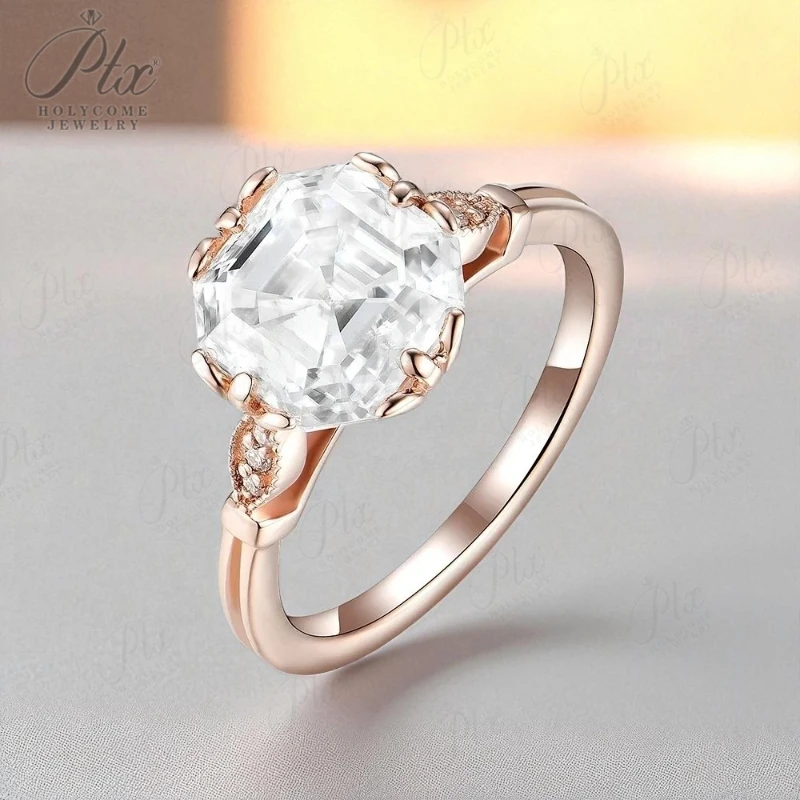 

PTX 2,5 карата кольца с муассанитом огранки Asscher для женщин PT950 однотонное кольцо-пасьянс из розового золота 14 карат 10 карат для помолвки Рождественский подарок