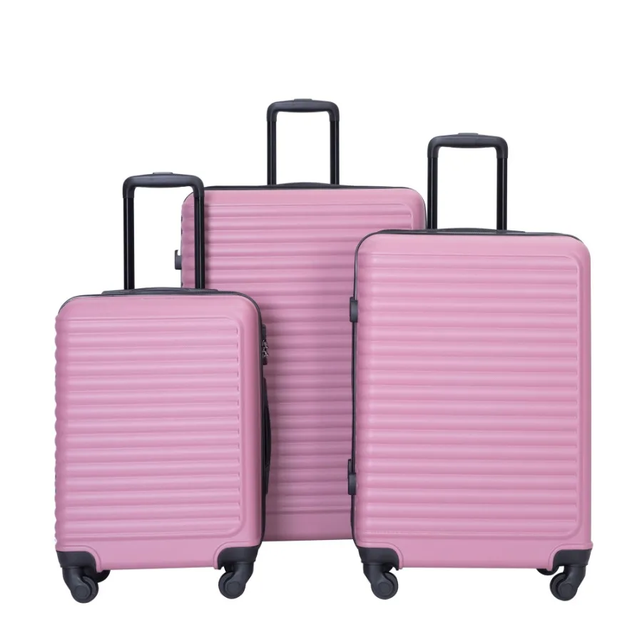 

3 Piece Luggage Sets ABS Lightweight Suitcase with Two Hooks Spinner Wheels TSA Lock 20 24 28 PINK