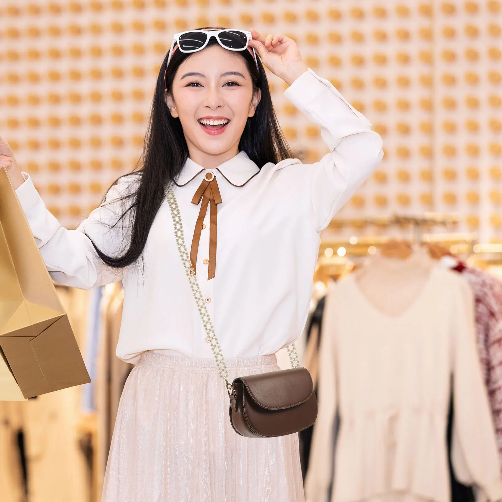 

Double Row Pearl Bag Chain Delicate Metal Handbag Chains Shoulder Strap Replacement Accessories Girls Women Crossbody Purse