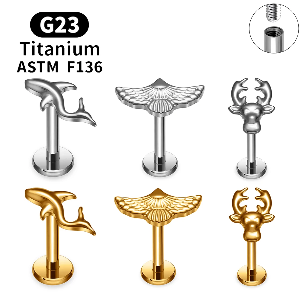 ASTM F136 التيتانيوم دولفين النسر أقراط 16 جرام موضوع داخلي الأذن مربط الغضروف الزنمة الفص محارة اللولب ثقب المجوهرات