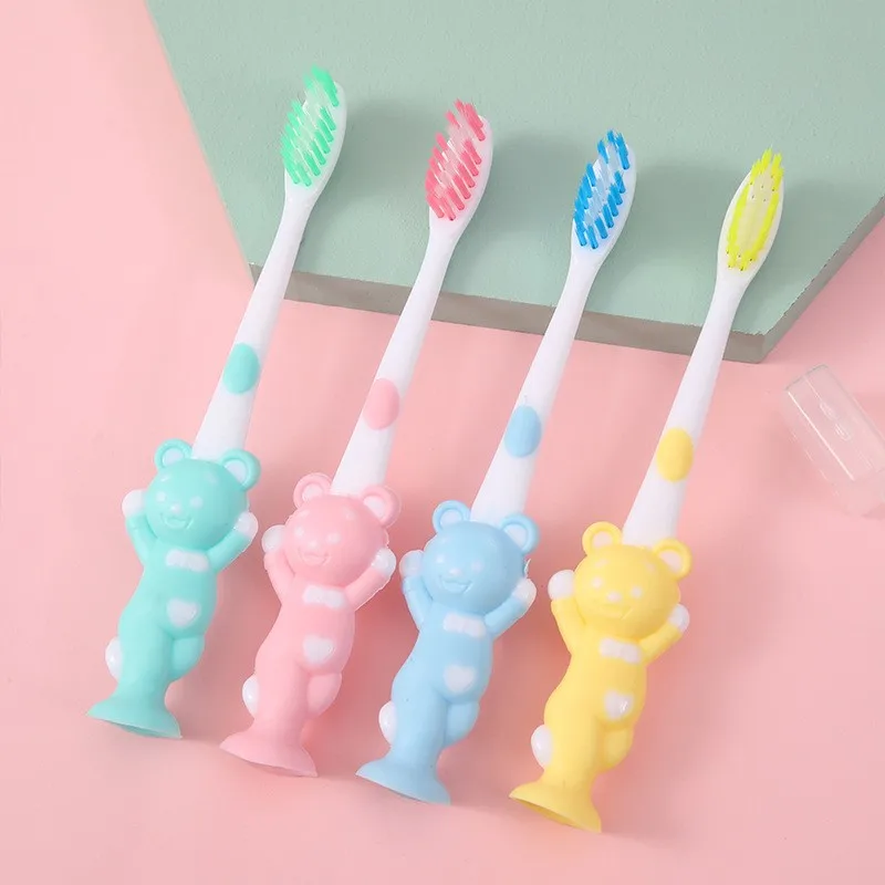 SMGSLIB 4Pcs Children\'s Soft Toothbrush Cute Bear And Rabbit Brush Dental Care Baby Toothbrushes With Suction Cup Oral Items