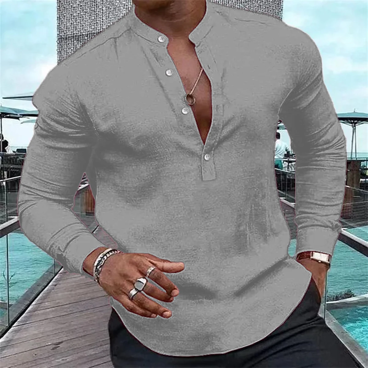 Extra Large Linen Men's Solid Color Shirt Classic Fashion Shirt Manufacturer Direct Sales 2024 Hot Selling Daily Street Party To