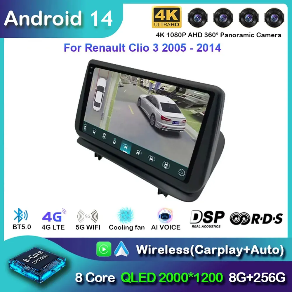 

Android 14 For Renault Clio 3 2005 - 2014 Car Radio Multimedia Video Player Navigation GPS DSP BT Apple Carplay Auto No 2din dvd