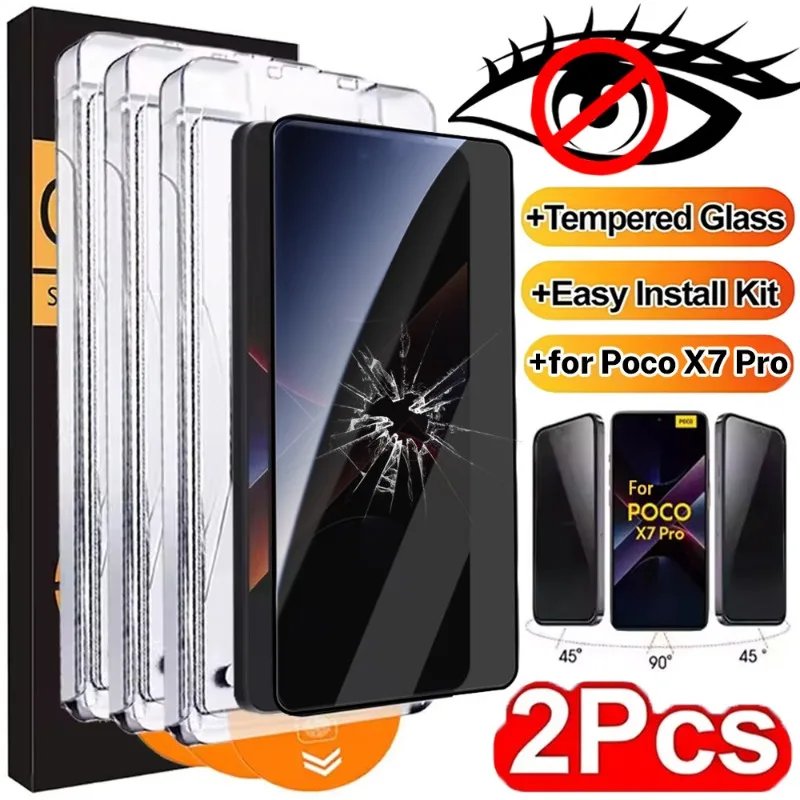

1/2Pcs Privacy Tempered Glass Film for Xiaomi Poco X7 Pro Dust Free Easy Installation Anti-scratch Anti-Spy Screen Protector