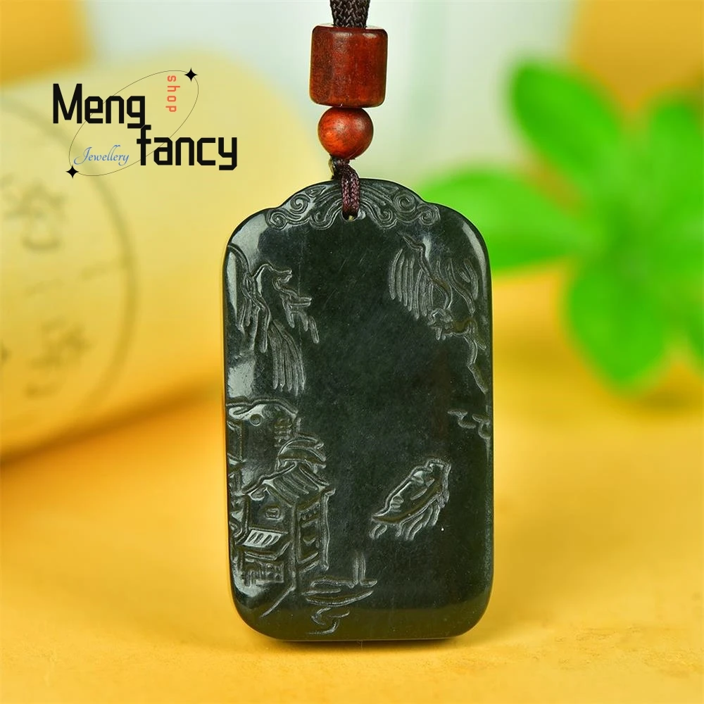 

Natural Hetian Green Jade Mountain Water Landscape Pendant Exquisite High-grade Charm Fashion Luxury Fine Jewelry Holiday Gift