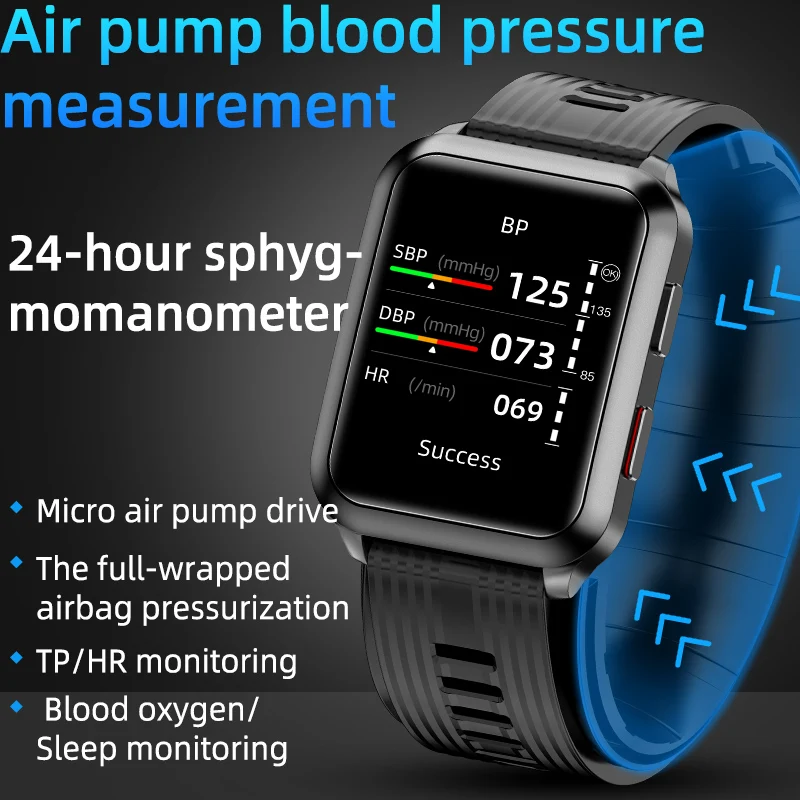 

P60 Smartwatch Air Pump Airbag True Blood Pressure Oxygen Temperature Heart Rate Monitor Medical Sphygmomanometer Smart Watch