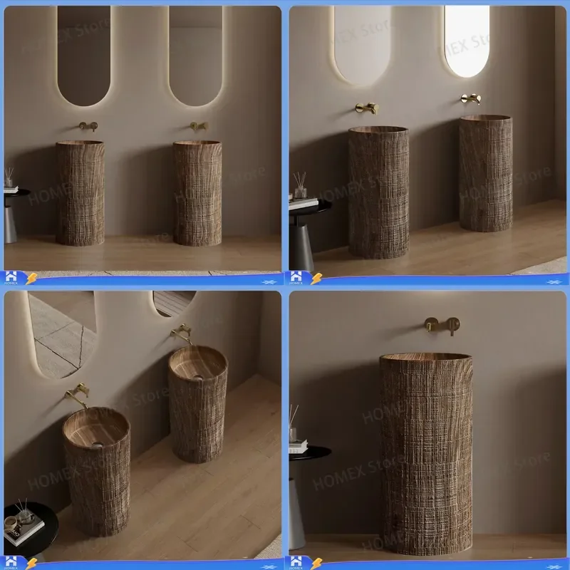 Modern Floor Standing Wash Basin Artificial Stone Freestanding Bathroom Sink Pedestal Lavabo Vanity Unit Solid Surface Hand