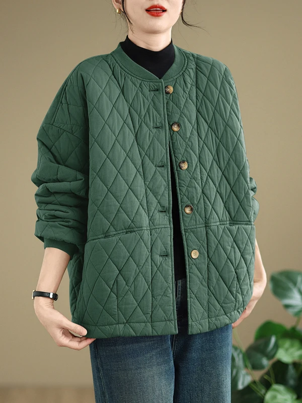 معطف Jaet نسائي كاجوال من القطن بنمط ألماس عتيق النسخة الكورية للخريف والشتاء معطف طويل Sve مستدير Ne #2