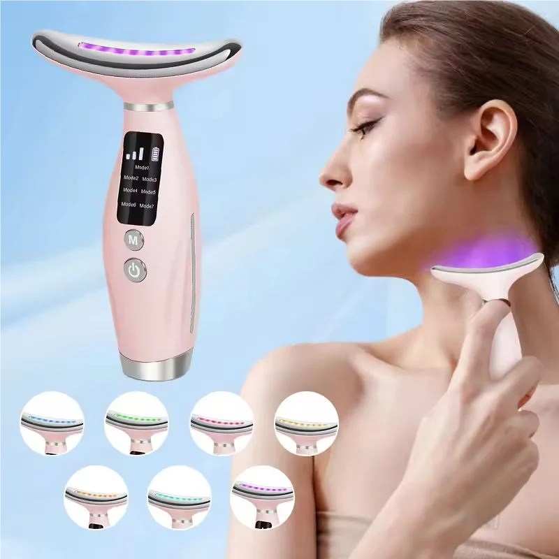 7 طرق 3 مستويات جهاز تجميل الوجه والرقبة تدليك الاهتزاز تحسين خطوط الرقبة 7 ألوان LED أضواء المنزل استخدام آلة شد الوجه #1