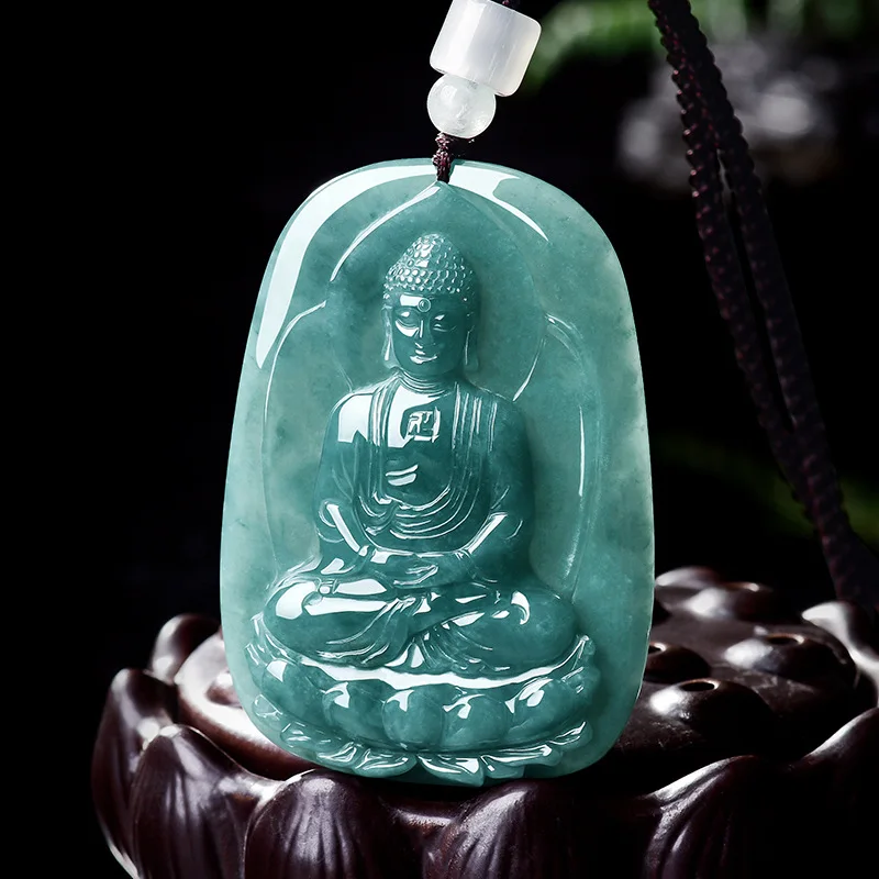 Natural Myanmar Jadeite Buddha Pendant Necklace Vintage Real Jade Gemstone Designer Talismans Fashion Jewelry Gifts for Women